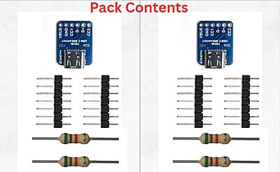 Walk On Air USB Type-C Breakout Female Connector (Receptacle) | 6 Pin USB C Female Socket to 2.54mm Breakout Board | Type C PCB Development Board (Pack of2)