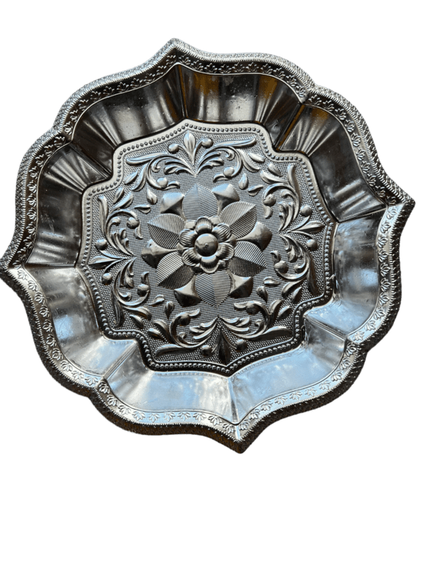 Silver plated plastic decorative plates with floral design(Pack of 5 pcs) Silver plated plastic decorative plates with floral design(Pack of 5 pcs)